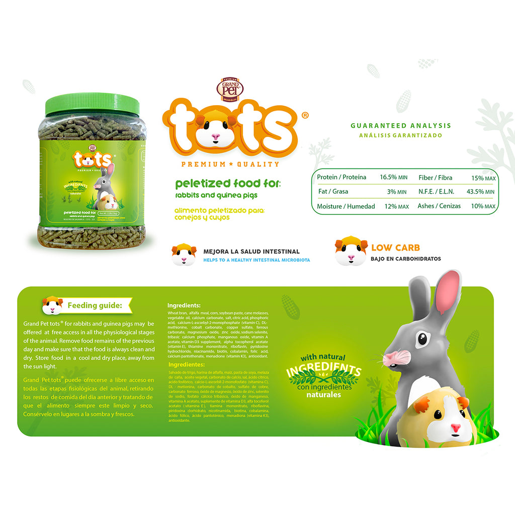 GrandPet Tots - Alimento para conejos y cuyos 1.2 kg