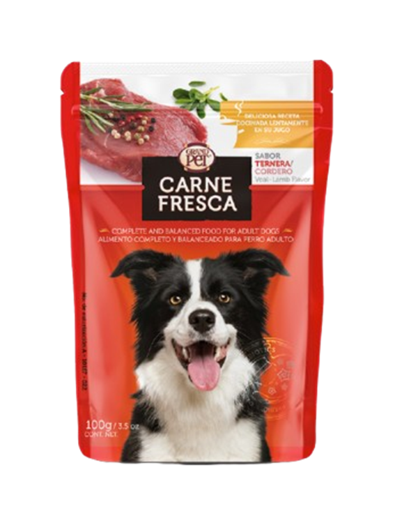GrandPET Carne Fresca®  Sobre 100 Gr Alimento Húmedo Receta Ternera y Cordero