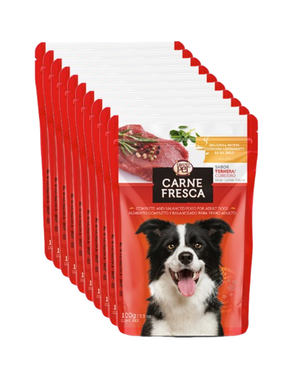 GrandPET Carne Fresca®  Sobre 100 Gr Alimento Húmedo Receta Ternera y Cordero