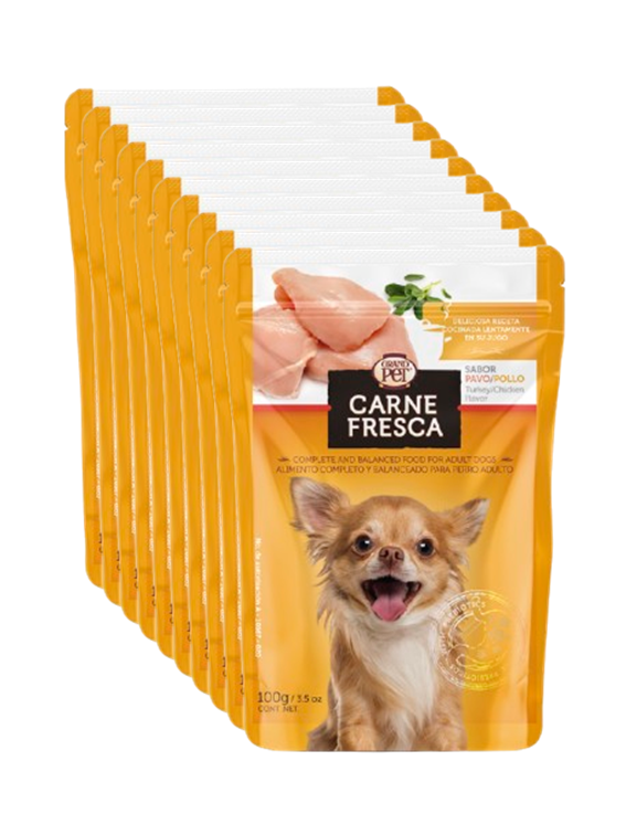 GrandPET Carne Fresca® Sobre 100 Gr Alimento Húmedo Receta Pavo y Pollo