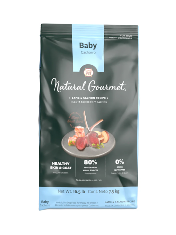 Natural Gourmet Baby® Piel y Pelo Saludables Alimento Perro Cachorro Receta Cordero y Salmón