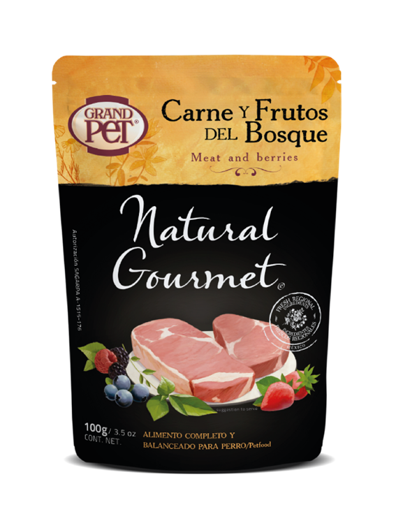GrandPET Natural Gourmet® Sobre Alimento Húmedo Perro Receta Carne y Frutos del Bosque