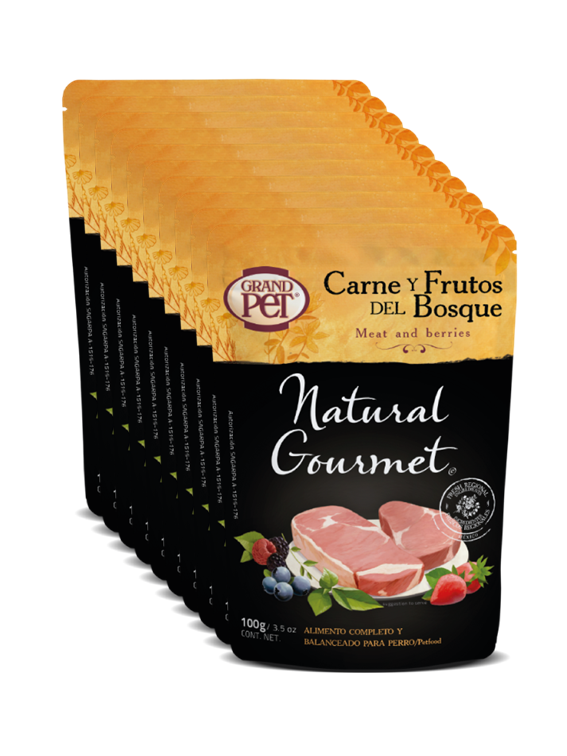 GrandPET Natural Gourmet® Sobre Alimento Húmedo Perro Receta Carne y Frutos del Bosque