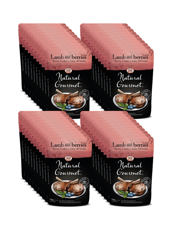 GrandPET Natural Gourmet® Sobre 100 Gr Alimento Húmedo Perro Receta Cordero y Frutos del Bosque