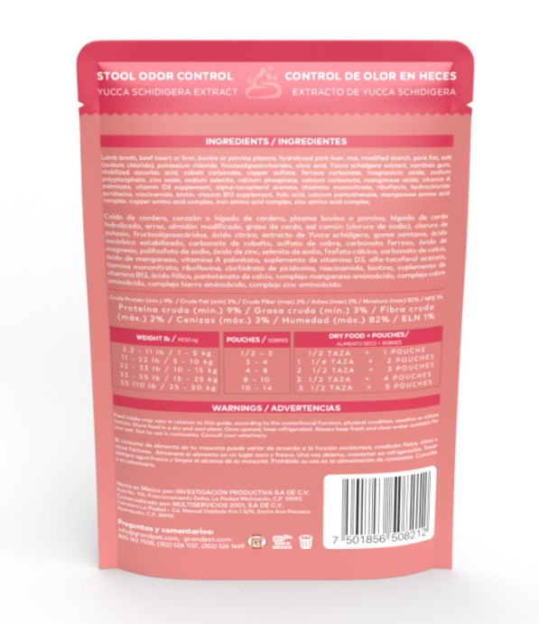 GrandPET Noble® Sobre de Alimento Húmedo Para Perro Adulto Receta Cordero y Arroz 100gr