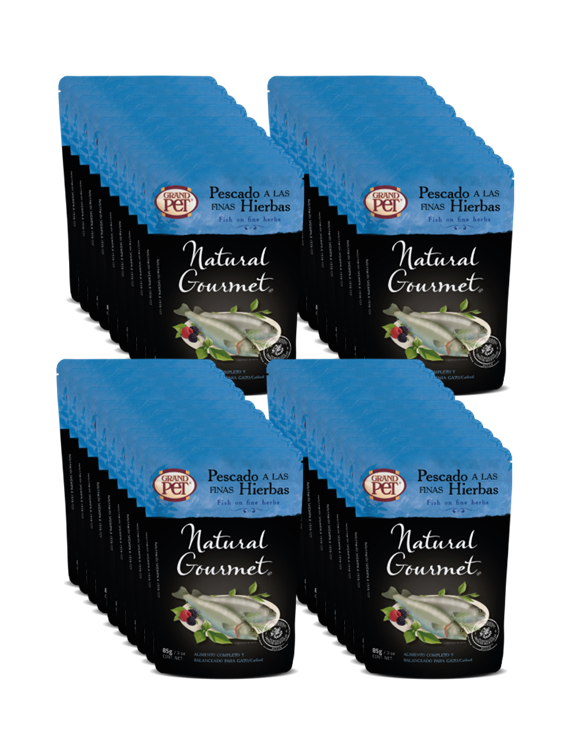 GrandPET Natural Gourmet Feline® Sobre 85 Gr Alimento Húmedo Gato Receta Pescado a las Finas Hierbas