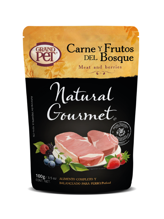 GrandPET Natural Gourmet® Sobre Alimento Húmedo Perro Receta Carne y Frutos del Bosque