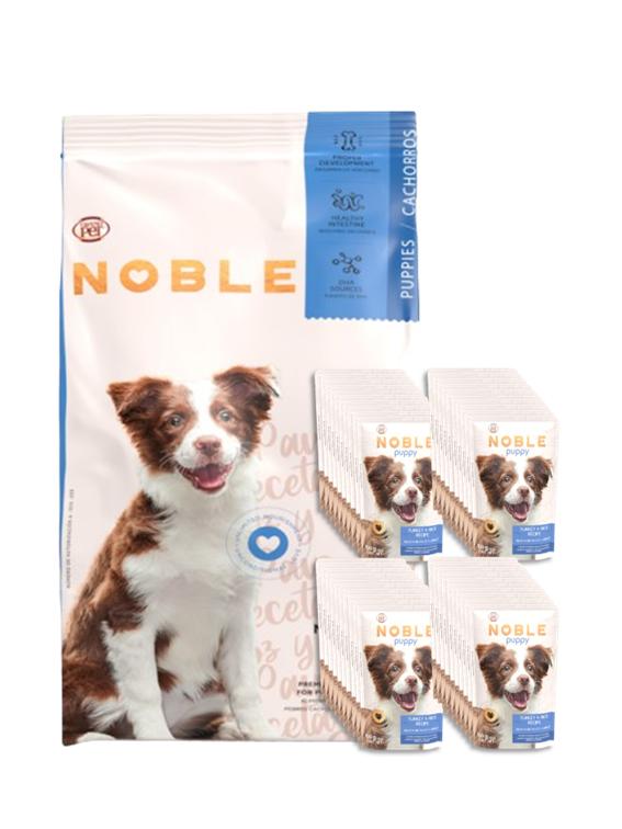 Noble Cachorro 15 Kg + 40 Sobres Receta Pavo y Arroz