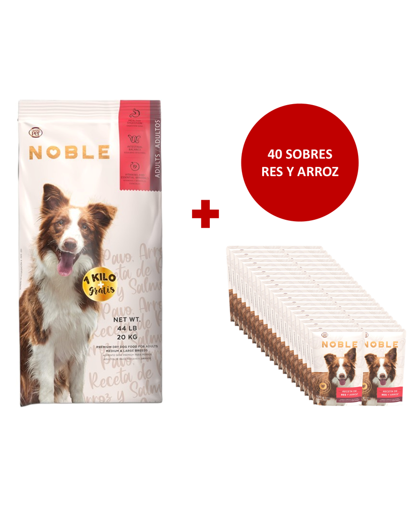Noble Adulto Raza Mediana Grande + 40 Sobres Res y Arroz