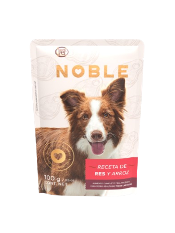 GrandPET Noble® Sobre 100 Gr Alimento Húmedo Perro Adulto Receta de Res y Arroz