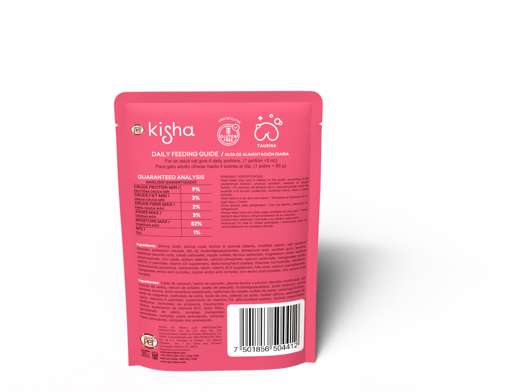 GrandPET Kisha® Sobre de Alimento Húmedo para Gato Receta Camarón 85 Gr